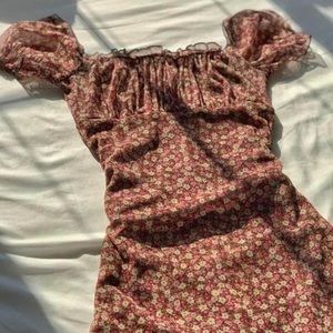 Vintage y2k ditsy floral mesh milkmaid dress